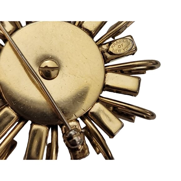 Kramer NY Gold Tone Blue Jonquil Prong Rhinestone Dimensional Starburst Pin K307 - Picture 7 of 14